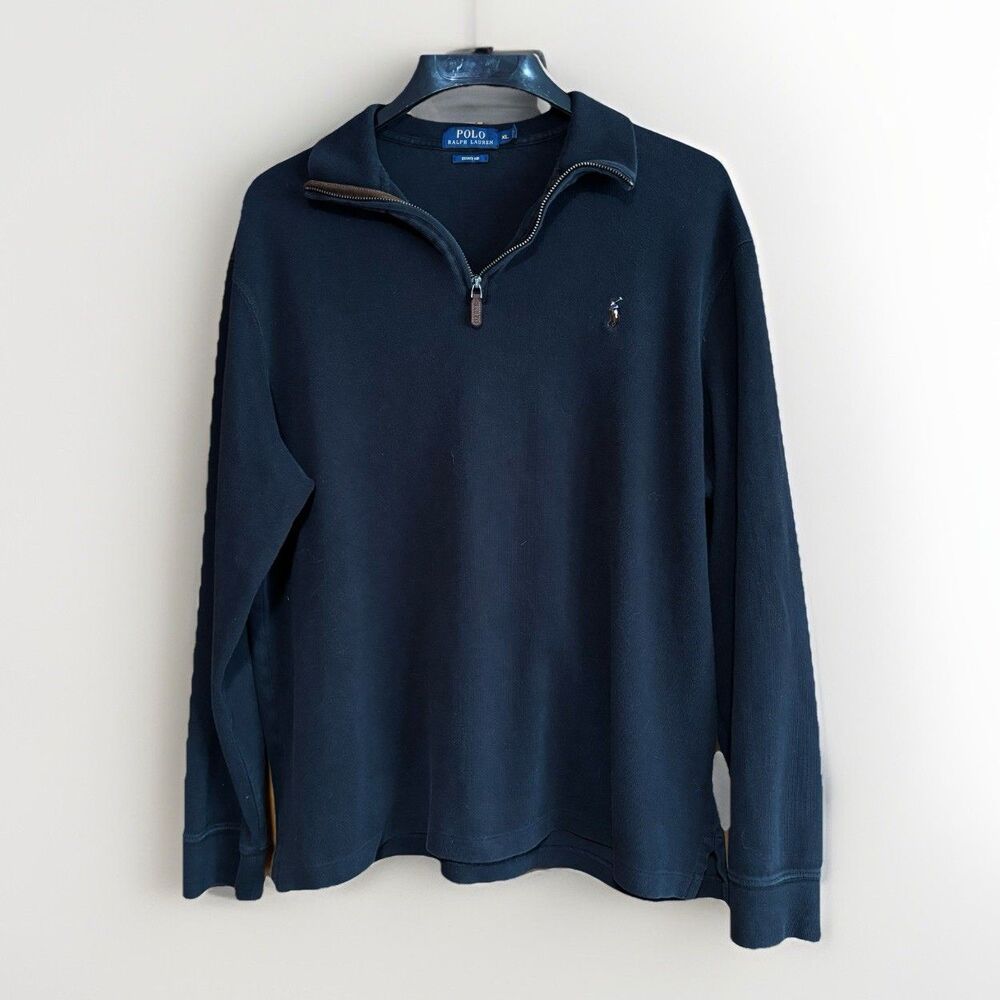 Polo Ralph Lauren Estate Rib Black Sweater Men's Size XL 1/4 Zip Pullover Casual